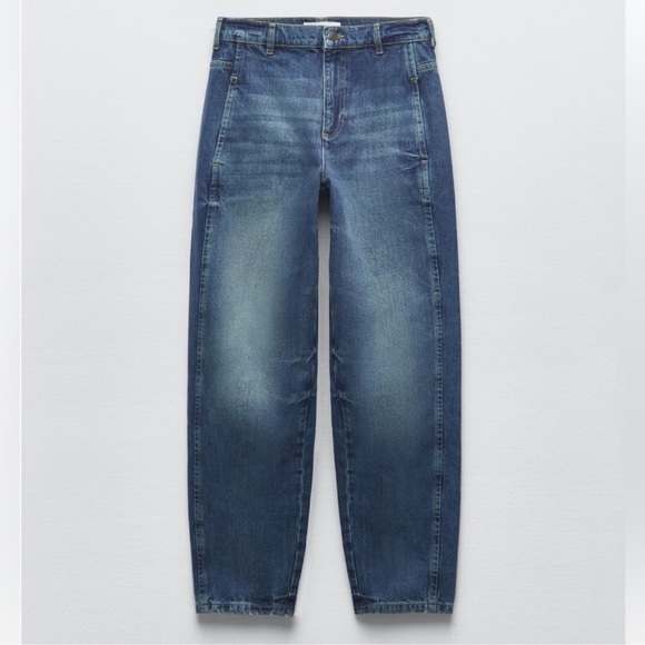 *NWT - ZARA ZW MID-RISE BALLOON MILA JEANS - Picture 4 of 12